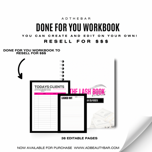 DFY “THE LASH BOOK” Planner FOR LASH ARTIST (CANVA) FREE FOLLOW UP CALL/TEXT AFTER PURCHASE